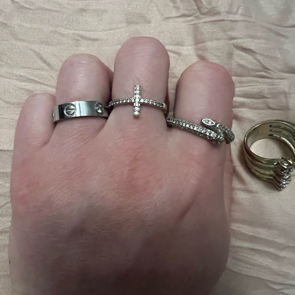 Silver Women's Ring Set, inspired Carter, cross ring, nail ring